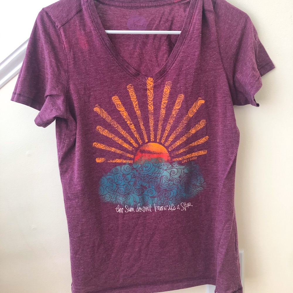 Life is Good purple V-neck tee